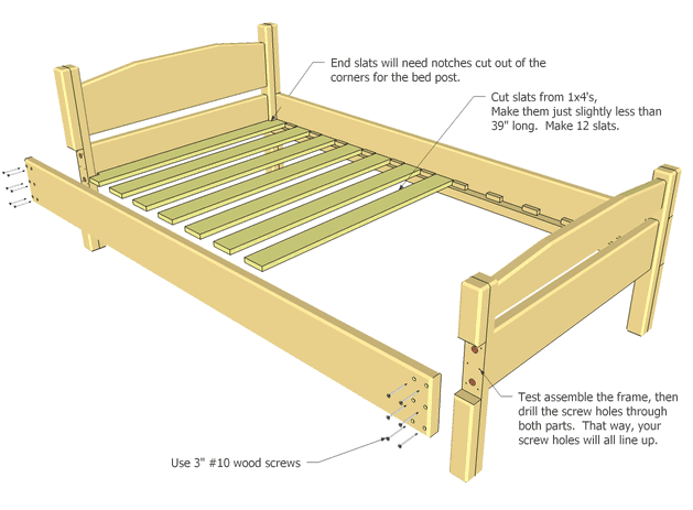 twin size bed plan wood bed frame plans for crafting beds made of wood ...