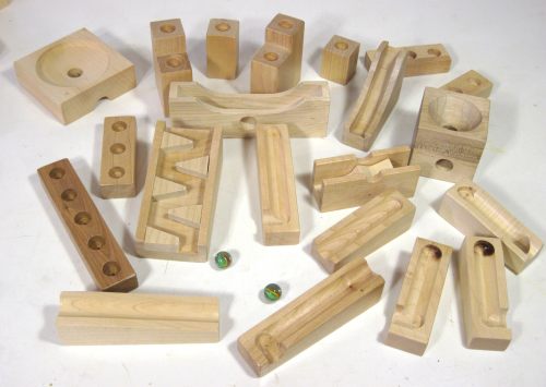 wooden block marble run