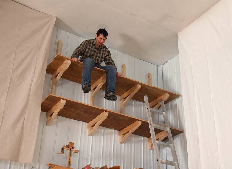Way-up-high cantilevered garage shelves