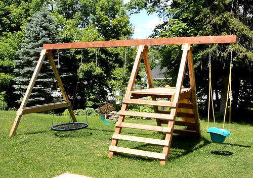 Simple wooden swing set online